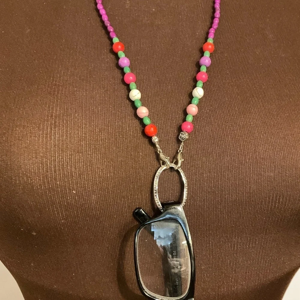 Hand Crafted Eyeglass Face Mask Holder Beaded Pink Purple White Green Silver